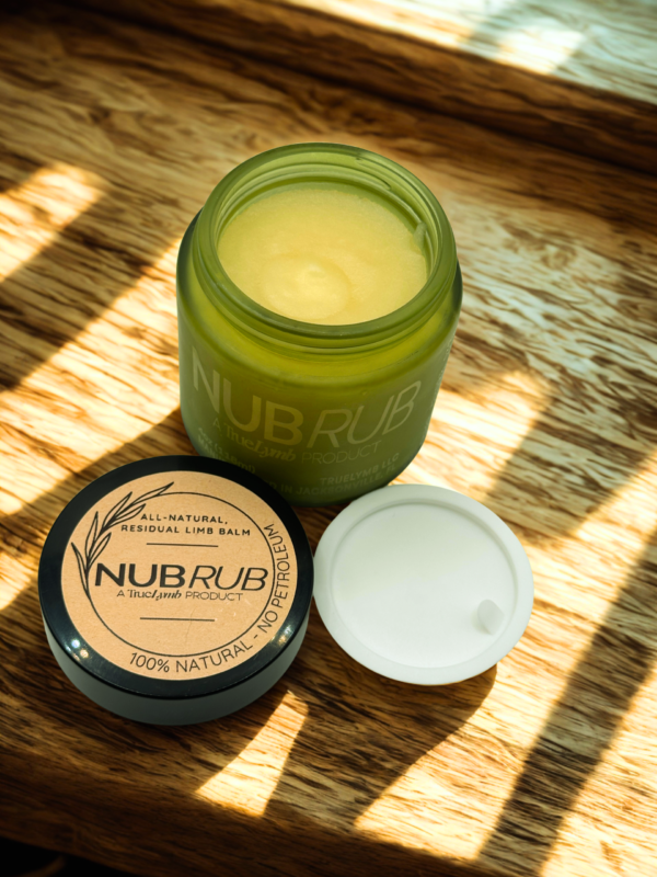 NubRub all-natural residual limb balm for prosthetic liner wear